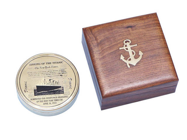 with Rosewood/Brass Anchor Case 1912  R.M.S.TITANIC Brass Pocket Compass 