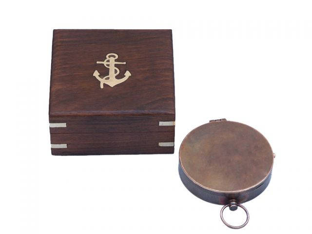 Wholesale Antique Copper Gentlemen's Compass With Rosewood Box 4in