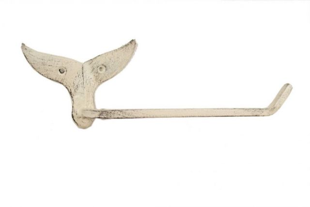 Wholesale Whitewashed Cast Iron Whale Tail Toilet Paper Holder 11in -  Hampton Nautical