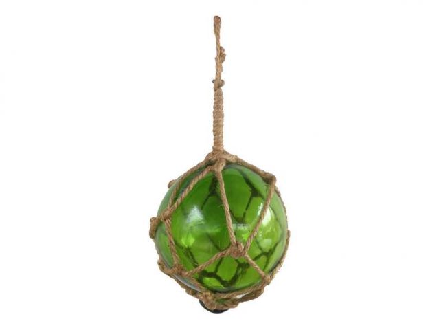 Wholesale Green Japanese Glass Ball Fishing Float With Brown Netting  Decoration 4in - Beach Decor