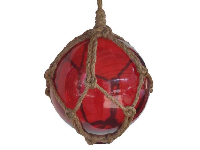 Red Japanese Glass Ball Fishing Float With Brown Netting Decoration 6in -  Hampton Iron Works