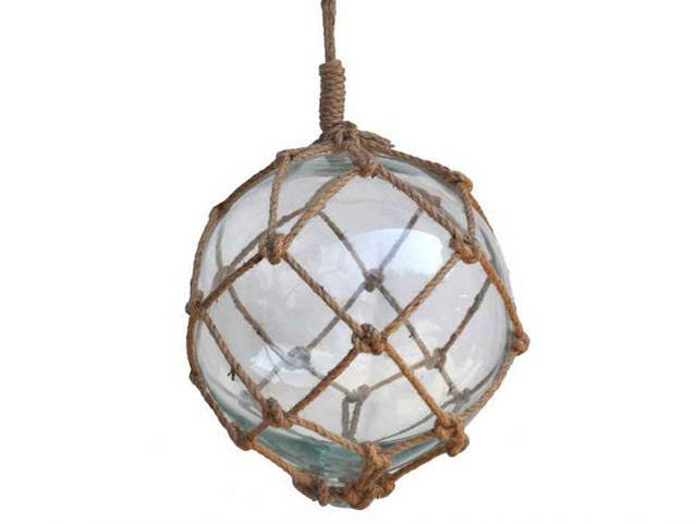 Wholesale Clear Japanese Glass Ball Fishing Float With Brown Netting  Decoration 12in - Beach Decor