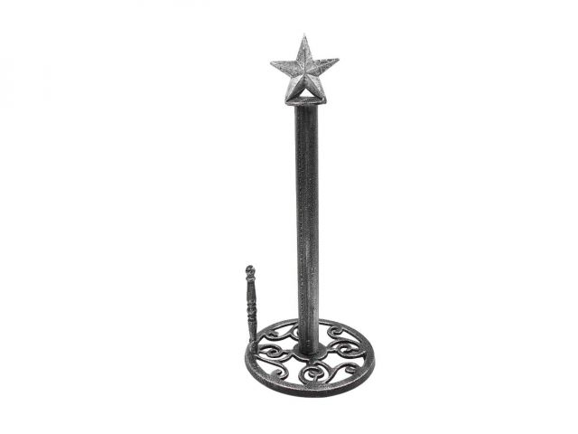 Wholesale Rustic Silver Cast Iron Texas Star Kitchen Paper Towel Holder  16in - Hampton Nautical