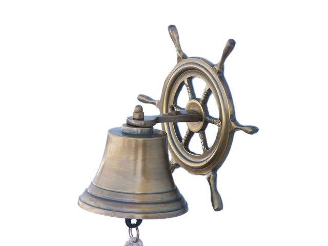 Hampton Nautical  Cast Iron Hanging Ship Wheel Bell Antique Bronze 