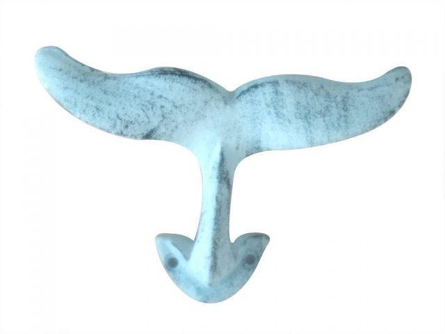 Rustic Dark Blue Whitewashed Cast Iron Decorative Whale Tail Hook 5'' from  Hampton Iron Works