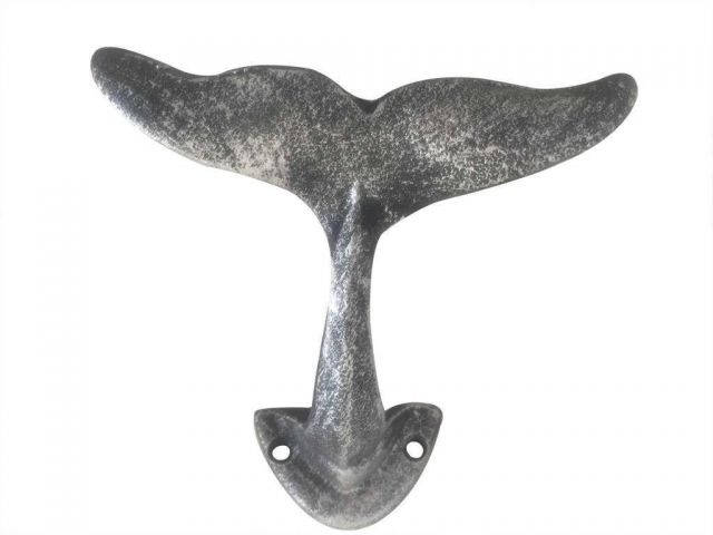Wholesale Antique Silver Cast Iron Decorative Whale Tail Hook 5in - Hampton  Nautical