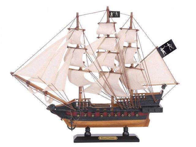 Wooden Caribbean Pirate White Sails Model Pirate Ship 7" 