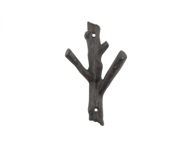 Cast Iron Tree Branch Double Decorative Metal Wall Hooks 7.5in