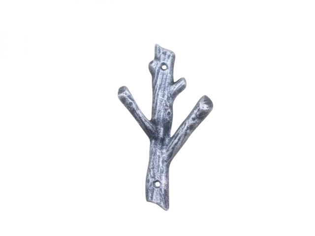 Wholesale Rustic Silver Cast Iron Tree Branch Double Decorative Metal Wall  Hooks 7.5in - Cast Iron Decor
