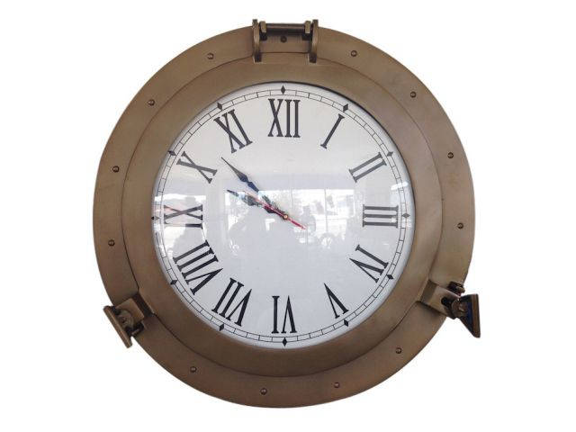 Wholesale Antique Brass Decorative Ship Porthole Clock 17in - Hampton  Nautical