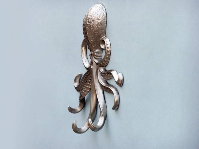 Wholesale Silver Finish Wall Mounted Octopus Hooks 7in - Beach Decor