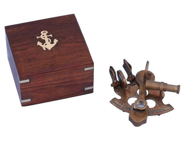 8" Captain's Solid Brass Sextant With Rosewood Box 