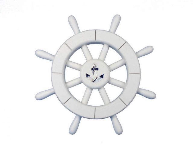 Rustic Light Blue And White Decorative Ship Wheel With Starfish 12
