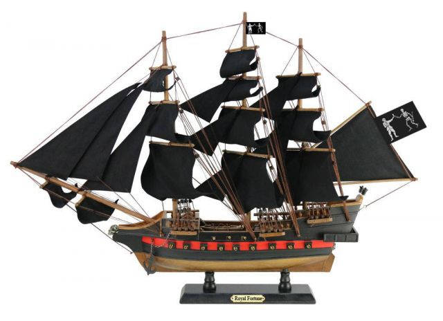 Boat Deco Hampton Nautical Wooden Black Barts Royal Fortune White Sails Pirate Ship Model 15 