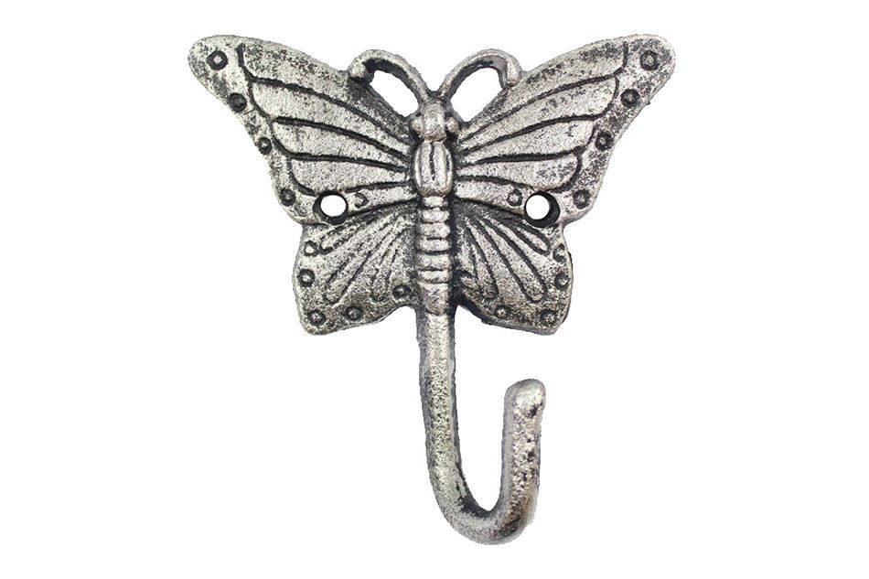 Wholesale Rustic Silver Cast Iron Butterfly Hook 6in - Hampton Nautical