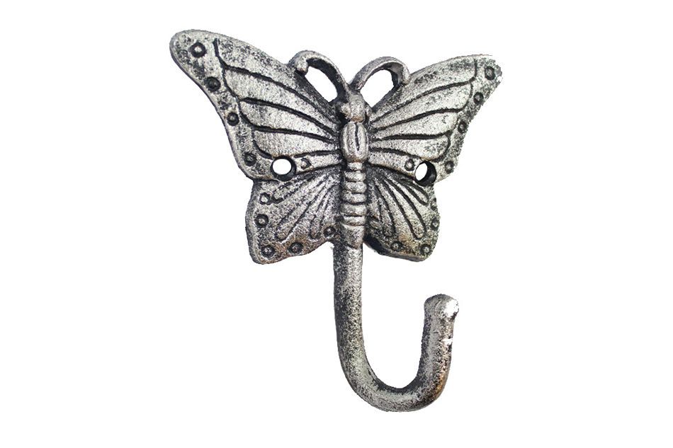 Wholesale Rustic Silver Cast Iron Butterfly Hook 6in - Hampton Nautical