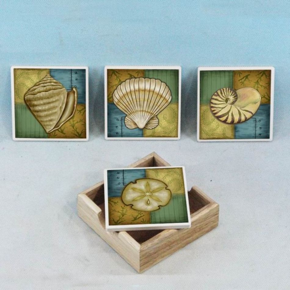 Set Of 4 Handmade Ceramic Coasters Millefleurs Light Blue