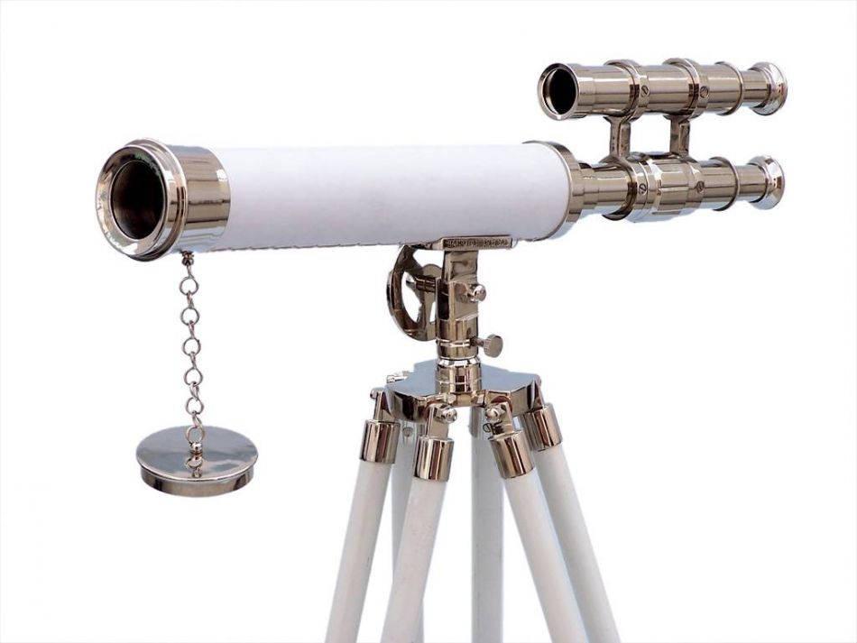 Nautical Floor Standing Telescope – Brass & Wood Tripod, 30x Magnification, Decorative Maritime Decor