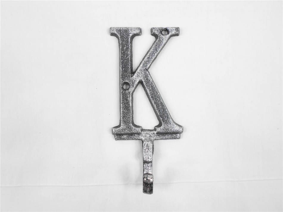 Wholesale Rustic Silver Cast Iron Letter K Alphabet Wall Hook 6in 