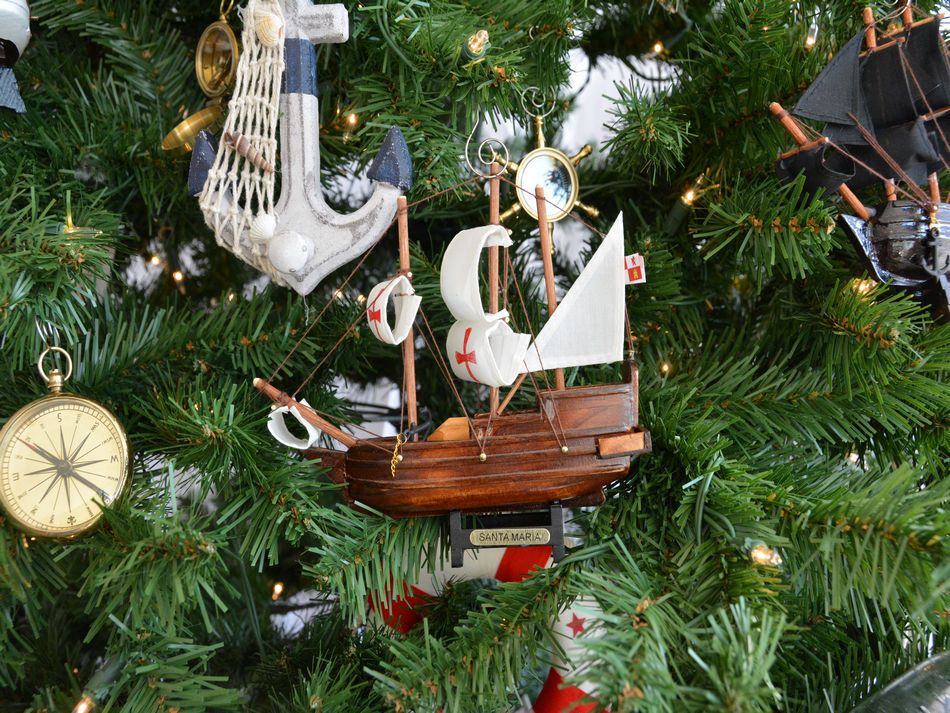 Buy Wooden Santa Maria Model Ship Christmas  Tree Ornament 