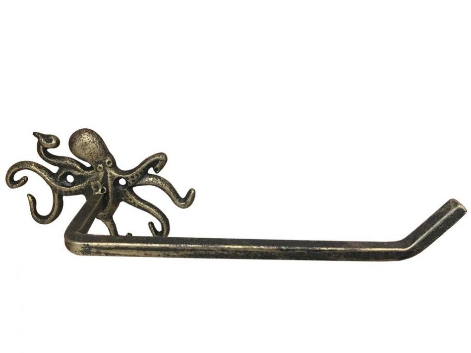 Buy Antique Gold Cast Iron Octopus Toilet Paper Holder 11in - Nautical ...
