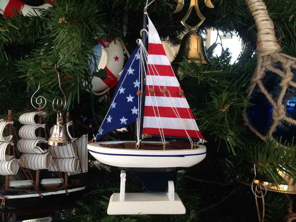  Wholesale  Wooden USA Flag Sailboat Model Christmas  Tree 